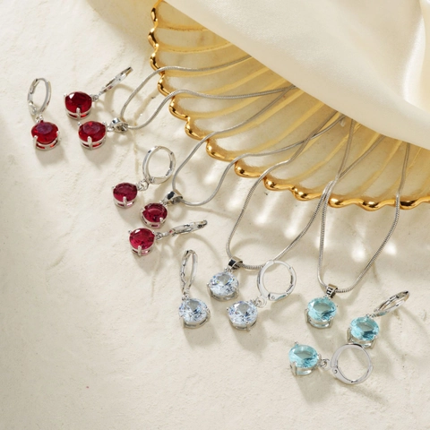 Fashion Jewelry For Women Copper Round Cubic Zirconia Pendant Necklace And Earrings Elegant Light Luxury Style Accessory