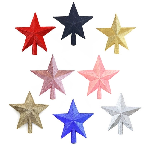 Christmas Tree Star Topper Glittered Plastic Five Pointed Star Holiday Decoration Ornament Sparkling Elegant