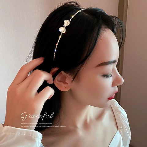 Diadema Con Lazo De Diamantes De Imitación Elegante Aleación Corazón Cristal Brillante Delgada Accesorios Cabello Boda Fiesta