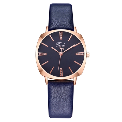 Fashion Ladies Quartz Wristwatch Elegant Square Metal Case Faux Leather Strap Rhinestone Accent Analog Watch For Women