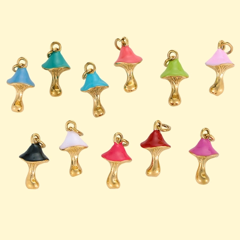Ciondolo Fungo Acciaio Inossidabile Smalto DIY Gioielli Ciondoli Per Collana Bracciale Placcato Oro Accessorio