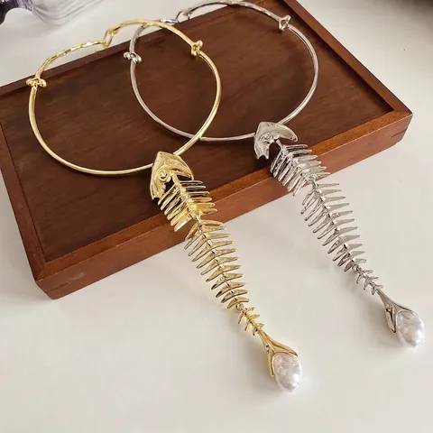 Collana Choker Pendente Lisca Di Pesce Lega Con Strass E Perla Artificial D'imitazione Gioielli Di Moda Per Donna Elegante