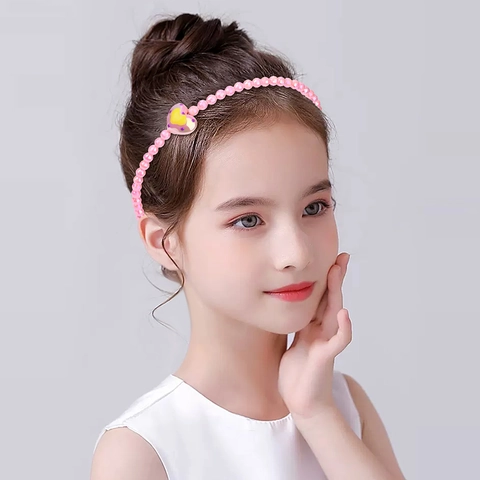 Diadema De Perlas Artificiales Sintéticas Para Niños Con Colgante De Corazón Diadema Hecha A Mano Dulce Para Niñas