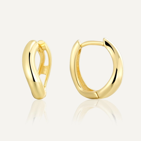 Orecchini a Cerchio Cavi Asimmetrici in Argento Sterling S925 Placcato Oro 14K Orecchini Huggie Geometrici Minimalisti Gioielli Donna