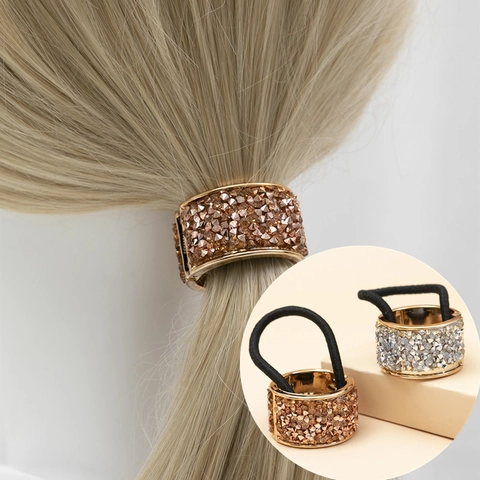 Alloy Rhinestone Ponytail Cuff Hair Tie Elegant Sparkly Metal Hair Ring Elastic Band For Women Girls Hair Accessories