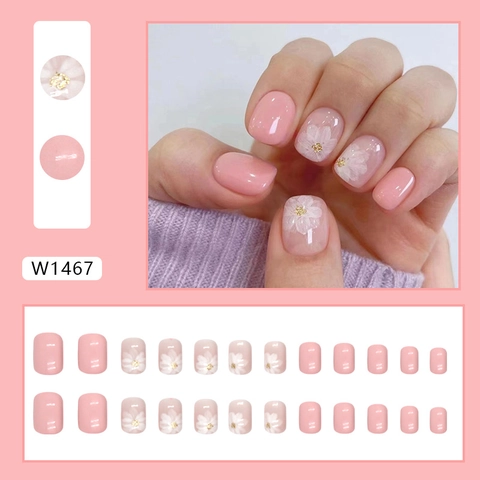 Unghie Finte Press On Rosa Con Fiori Di Camelia Bianchi Accenti Glitter Oro Corte Quadrate Eleganti Dolci Artificiali