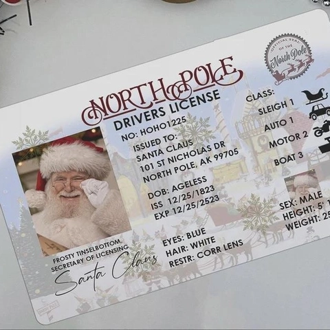 Santa Claus North Pole Driver Licence Novelty PVC Card Christmas Gift Lost Sleigh License For Kids Gag Toy