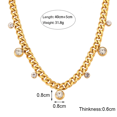 Collar de Cadena Cubana Con Colgante Redondo de Acero Inoxidable y Strass para Mujer Joyas Geométricas Chapadas en Oro