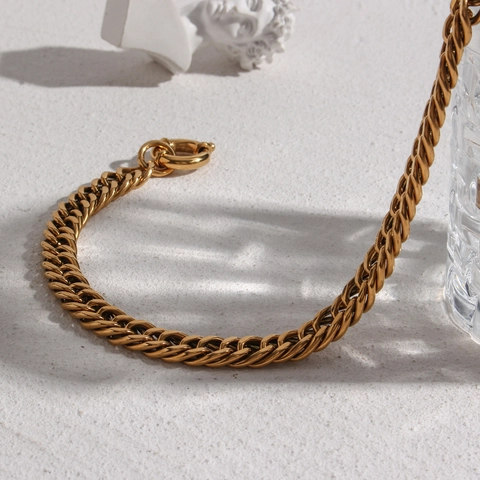 Collana a Catena Cubana Spessa in Acciaio Inossidabile Minimalista Placcata Oro 18K Chiusura a T Gioielli di Moda Elegante da Donna