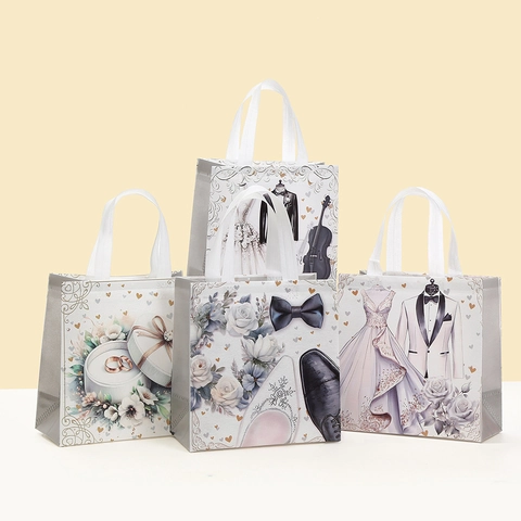 Wedding Gift Bag Non-Woven Portable Handle Candy Souvenir Pouch Dress Suit Print Elegant Party Favor Bag