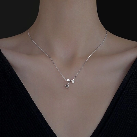 Collar De Flor Rosa Plata De Ley 925 Incrustado Circonita Cúbica Elegante Cadena De Clavícula Floral Para Mujeres Regalo