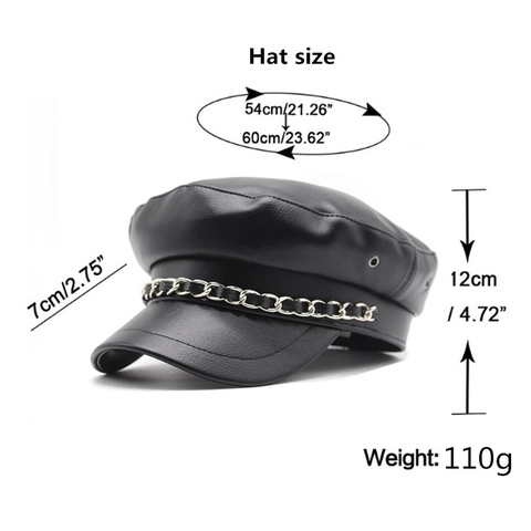 PU Leren Newsboy Cap Met Metalen Kettingdecoratie Retro Marine Militair Hoed Voor Dames