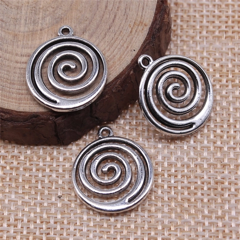 Spiral Vortex Round Alloy Charms Ancient Silver Color For DIY Jewelry Making Accessories Geometric Design