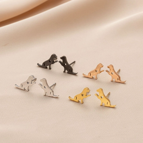 Schattige Roestvrijstalen Holle Hart Hond Oorknopjes Voor Vrouwen Minimalistische Diervorm Goud Zilver Roségoud Zwart Sieraden