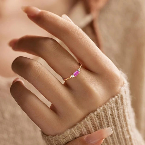 Anello In Argento Sterling S925 Per Donna Zircone Colorato Rettangolo Gioielli Eleganti Retro Minimalisti Regalo