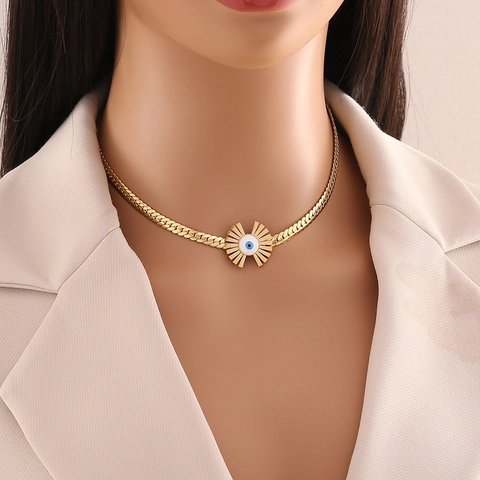 Collana con Pendente Malocchio in Acciaio Inossidabile Vintage Catena a Serpente Placcata Oro Orecchini Bracciale Malocchio Gioielli da Donna Regalo