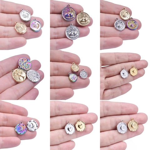 Edelstahl Charms Rund Münze Stern Mond Herz Lebensbaum Fuchs DIY Schmuckherstellung Für Halsketten Armbänder Ohrringe