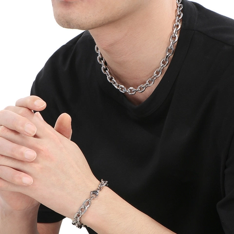 Collar Y Pulsera De Acero Inoxidable Cadena De Eslabones Minimalista Estilo Hip Hop Para Hombre Mujer Cierre De Langosta