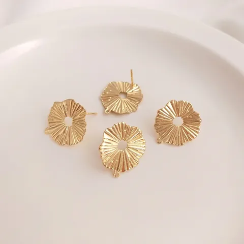 Lotusblad Rand Oorknopjes Componenten 14K Verguld Koper Met Oorsteker Voor DIY Sieraden Maken