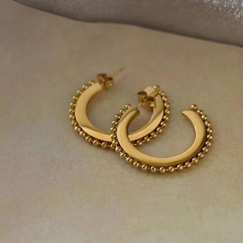 Pendientes De Aro Minimalistas Con Borde De Cuentas Acero Inoxidable Chapado En Oro Forma De C Joyería Elegante Retro
