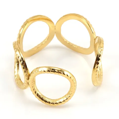 Anello Aperto Regolabile Geometrico Intrecciato Acciaio Inossidabile Placcato Oro 18K Trama Corda Attorcigliata Gioielli Moderni
