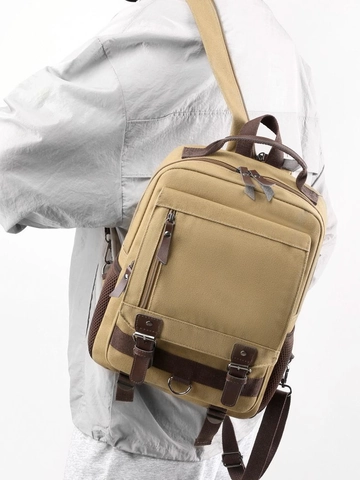 Zaino In Tela Vintage Con Finiture In Pelle Retro Casual Borsa Da Scuola Per Laptop Grande Capacità Resistente All'usura Viaggio