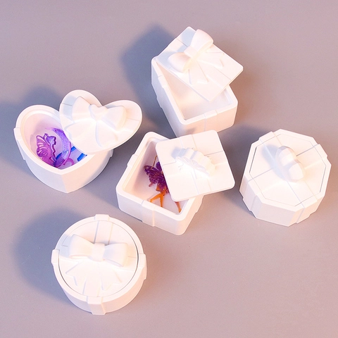 Silikonform Für DIY Harz Aufbewahrungsbox Schmuck Organizer Geschenkbox Form Mit Schleifendeckel Herz Quadrat Rund Oktogon