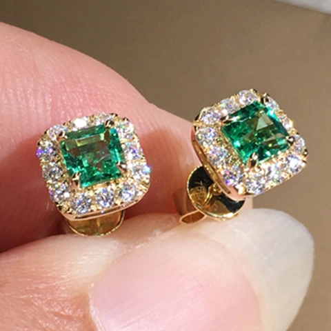Square Cut Zircon Stud Earrings Copper Halo Geometric Minimalist Retro Commuter Jewelry For Women