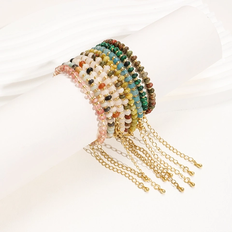 Natural Stone Beaded Bracelet Bohemian Style With Adjustable Extension Chain Alloy Beads Elegant Jewelry For Women