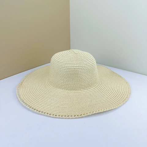 Women Wide Brim Straw Sun Hat Foldable Lace Hollow Edge UV Protection Beach Vacation Elegant Summer Travel Cap