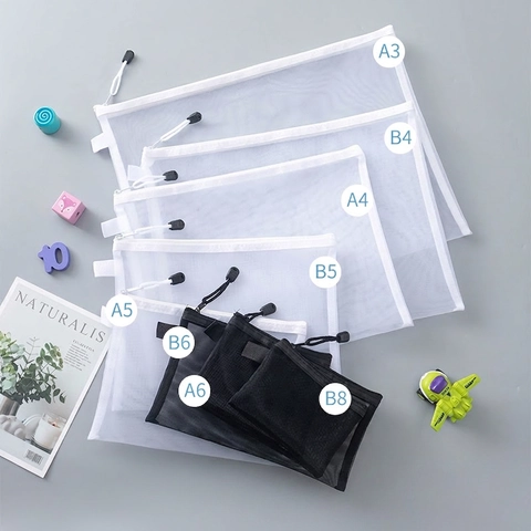 Transparent Nylon Mesh Zipper Pouch Storage Bag For Office Files Stationery Toy Puzzle And Makeup Organizer Portable
