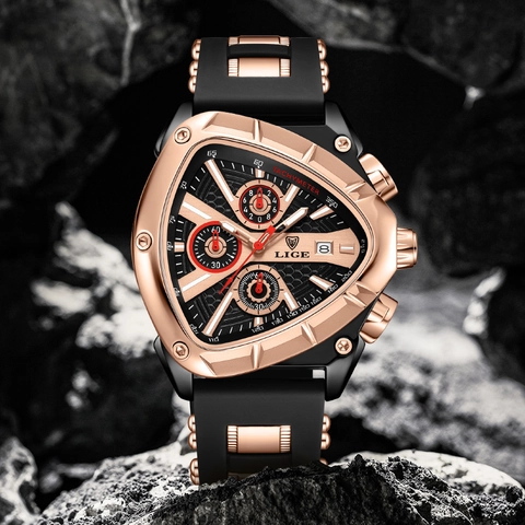 Orologio Uomo Quarzo Triangolo Cassa Lega Cinturino Silicone Cronografo Luminoso Data Tachimetro Impermeabile Sport