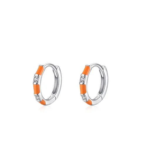 Orecchini A Cerchio Huggie In Argento Sterling 925 Con Smalto Colorato E Zircone Tondo Gioielli Minimalisti Da Donna