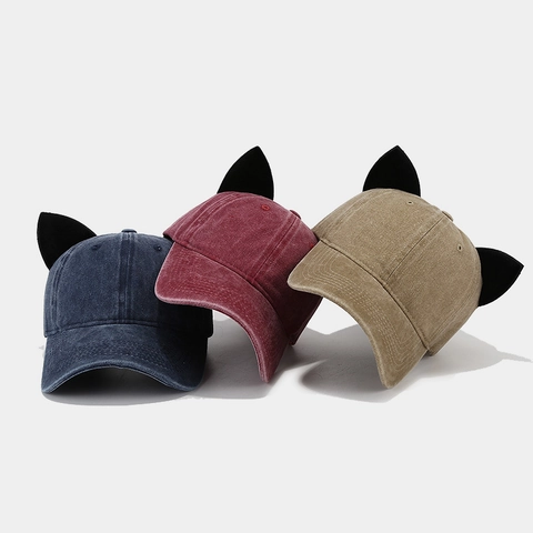 Berretto Da Baseball In Cotone Lavato Con Orecchie Di Gatto 3D Fibbia In Metallo Regolabile Cappello Parasole Carino Per Donne Ragazze