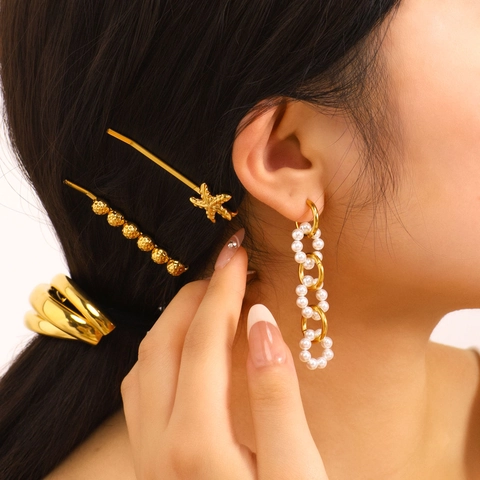 Edelstahl Künstliche Perlen Creolen Geometrische Kreis Drop 18K Vergoldet Wasserdicht Hypoallergener Schmuck Für Damen