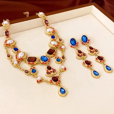 Barock Vintage Schmuck Halskette Und Ohrringe Mit Strass Künstliche Perle Silver Earring Post Wassertropfen Anhänger Damen