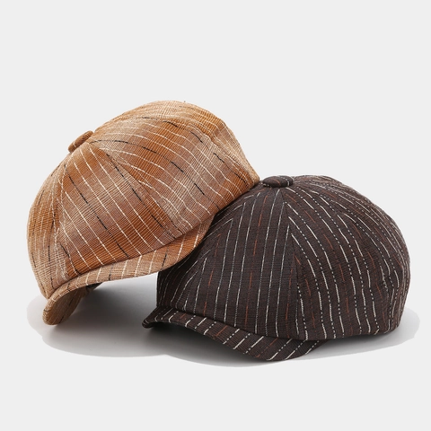 Berretto Newsboy In Cotone A Righe Stile Britannico Cappello Da Pittore Ottagonale Per Uomo E Donna Traspirante