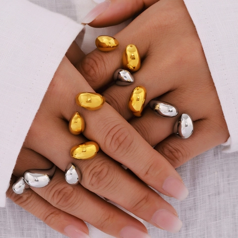 Bague Ouverte Goutte D'eau Acier Inoxydable Plaqué Or 18K Bijoux Géométriques Réglables Minimalistes Style Européen