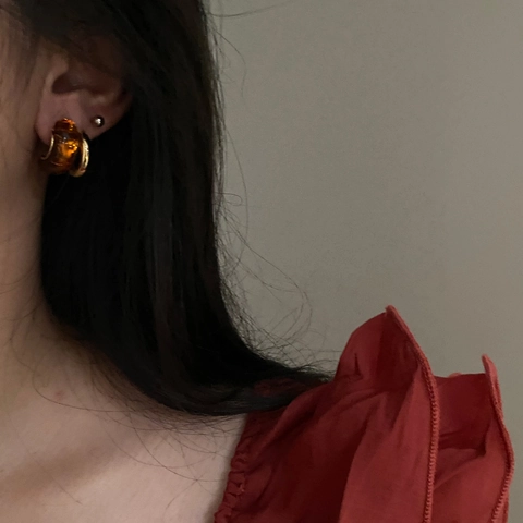 Vintage Amber Resin C-Shape Stud Hoop Earrings With 925 Sterling Silver Earring Post For Women Elegant Jewelry