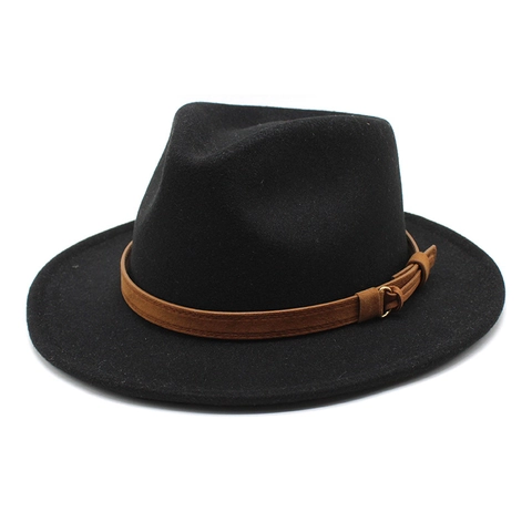 Classic Fedora Hat Wool Felt Wide Brim Decorative Belt Gold Buckle Retro British Jazz Style For Men And Women