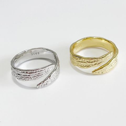 Bague En Argent Sterling 925 À Texture Martelée Ajustable Surface Papier Froissé Bijoux Modernes Minimalistes Pour Femmes