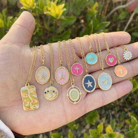 Evil Eye Pendant Necklace Gold Plated Stainless Steel Zircon Enamel Star Heart Cross Dainty Jewelry For Women