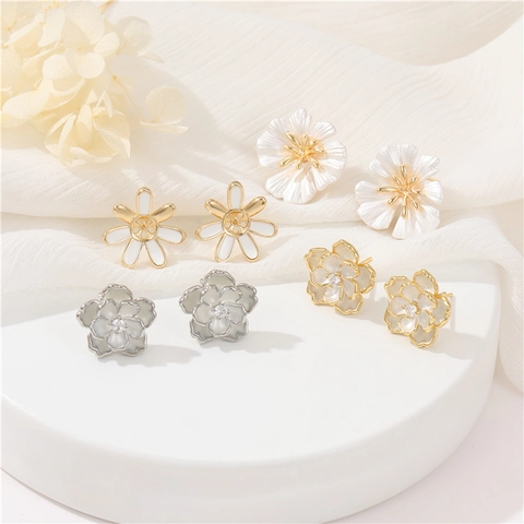 Flower Stud Earring Findings Camellia Daisy Enamel Brass With 925 Sterling Silver Earring Post DIY Jewelry Making