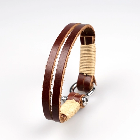 Herren Lederarmband Handgefertigt Geflochtenes Rindsleder Mit Metall Hufeisenschnalle Vintage Nautischer Stil