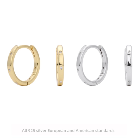 925 Sterling Silver Zirconia Hoop Earrings Minimalist Round Gold Platinum Plated Huggie Earrings For Women Fine Jewelry Gift
