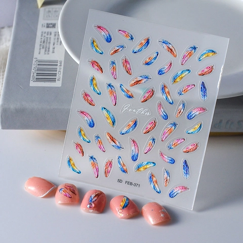 Pegatinas Para Uñas Con Relieve 5D Diseño De Plumas Degradadas Decoración De Manicura Autoadhesiva Para Mujeres