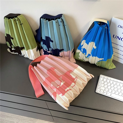 Borsa A Mano In Maglia Pieghettata Da Donna Borsa A Tracolla A Fisarmonica Ripiegabile Motivo A Righe Casual Versatile