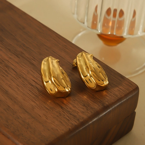 Unregelmäßige Geometrische Ohrringe 18K Vergoldeter Edelstahl Flüssigmetall Minimalistischer Schmuck Für Damen