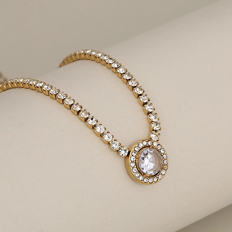 Tennis Chain Necklace Stainless Steel Zircon Pendant Round Heart Square Water Drop Shape Light Luxury Fashion For Women