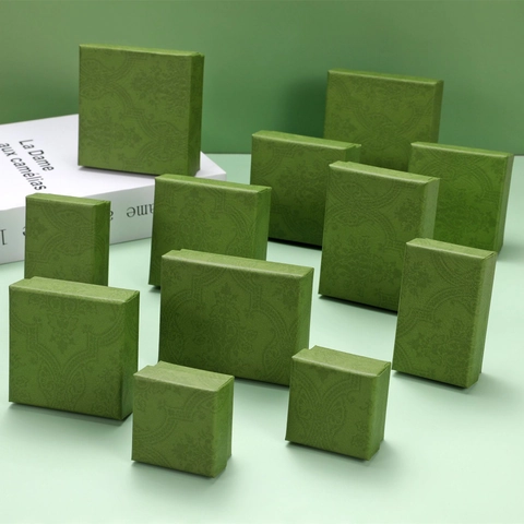 Jewelry Box Necklace Ring Storage Case Embossed Paper Gift Packaging Retro Green Elegant Detachable Lid With Sponge Lining